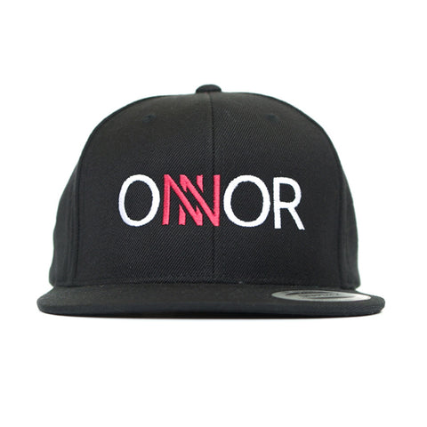 Black Snapback Cap, Red & White Embroidered ONNOR Logo